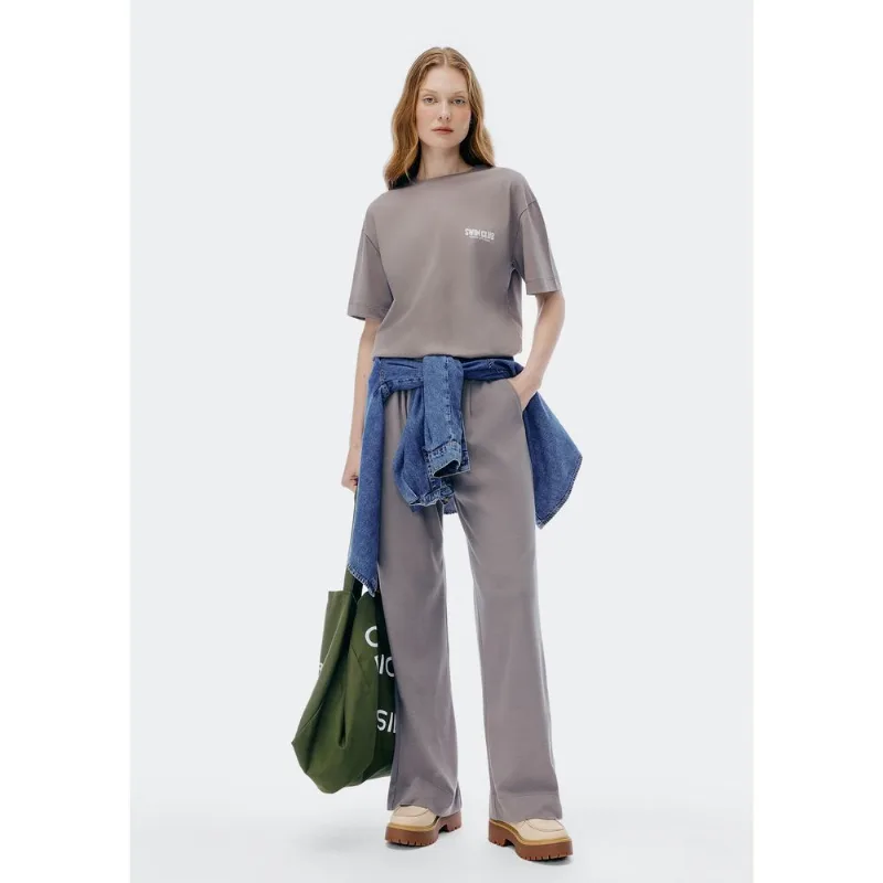 Calça Feminina Wide Leg Em Algodão - Cinza G