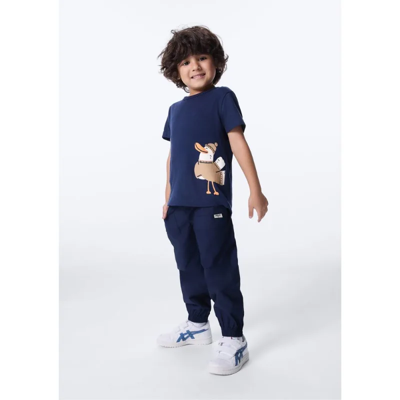 Calça Infantil Menino Jogger Com Bolsos - Azul 001