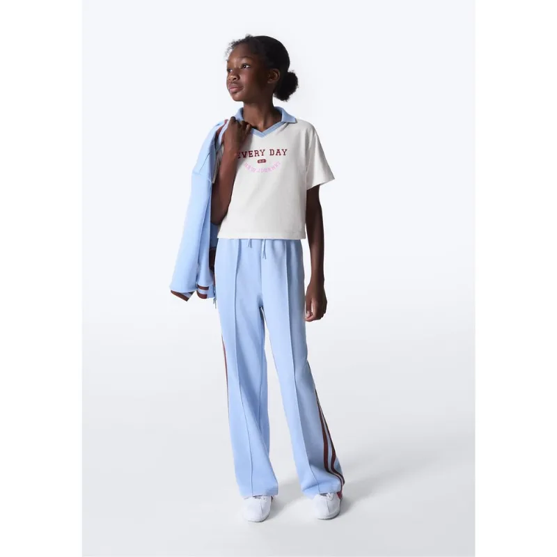 Calça Infantil Wide Leg Com Faixas Laterais - Azul 010