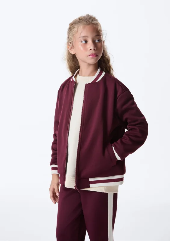 Jaqueta Infantil Bomber Com Detalhes Em Retilínea - Vinho - Hering Kids - Jaquetas