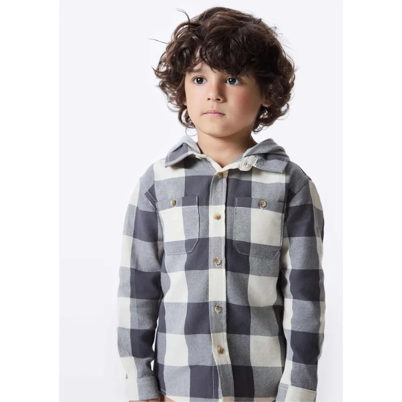 Camisa Infantil Menino Xadrez Com Capuz - Azul 003