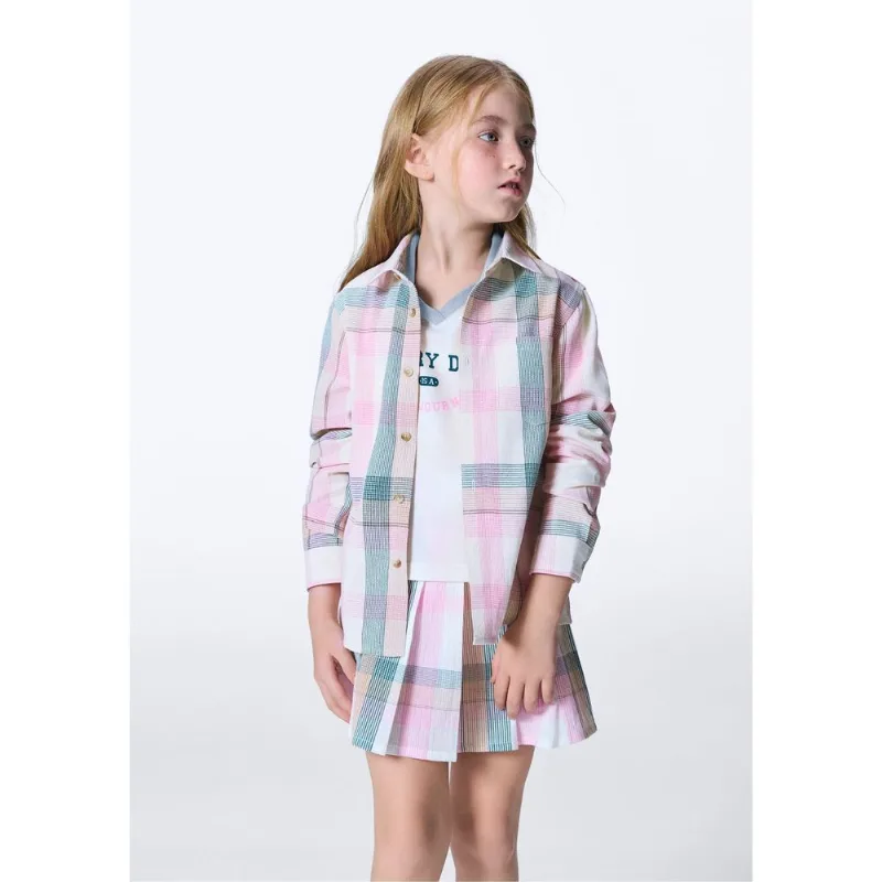 Camisa Infantil Menina Tricoline Fio Tinto - Rosa 006