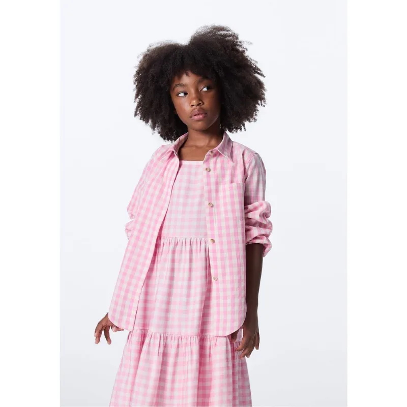 Camisa Infantil Menina Em Tricoline Fio Tinto Xadrez - Rosa 006