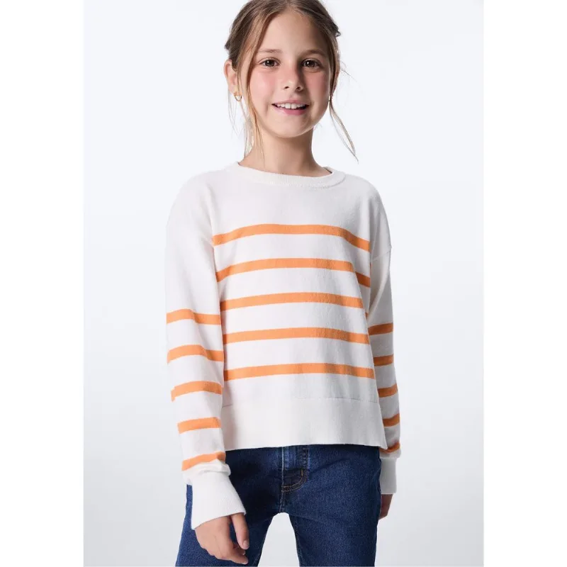 Blusão Em Tricô Infantil Menina Listrado - Off white 014