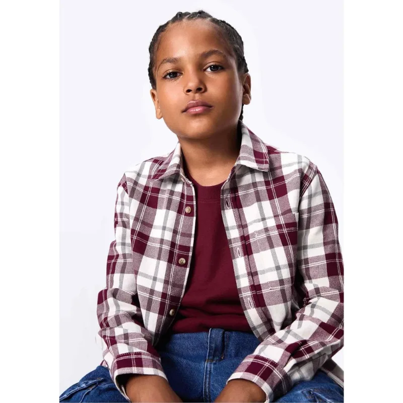 Camisa Infantil Menino Manga Longa Xadrez - Vinho 004