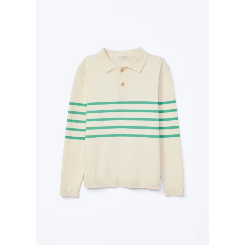 Blusão Infantil Menino Tricô Fio Tinto Listrado - Off white 008