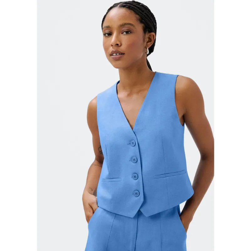 Colete Feminino Com Linho - Azul G