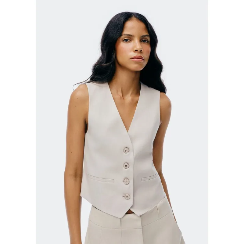 Colete Feminino Com Linho - Cinza M