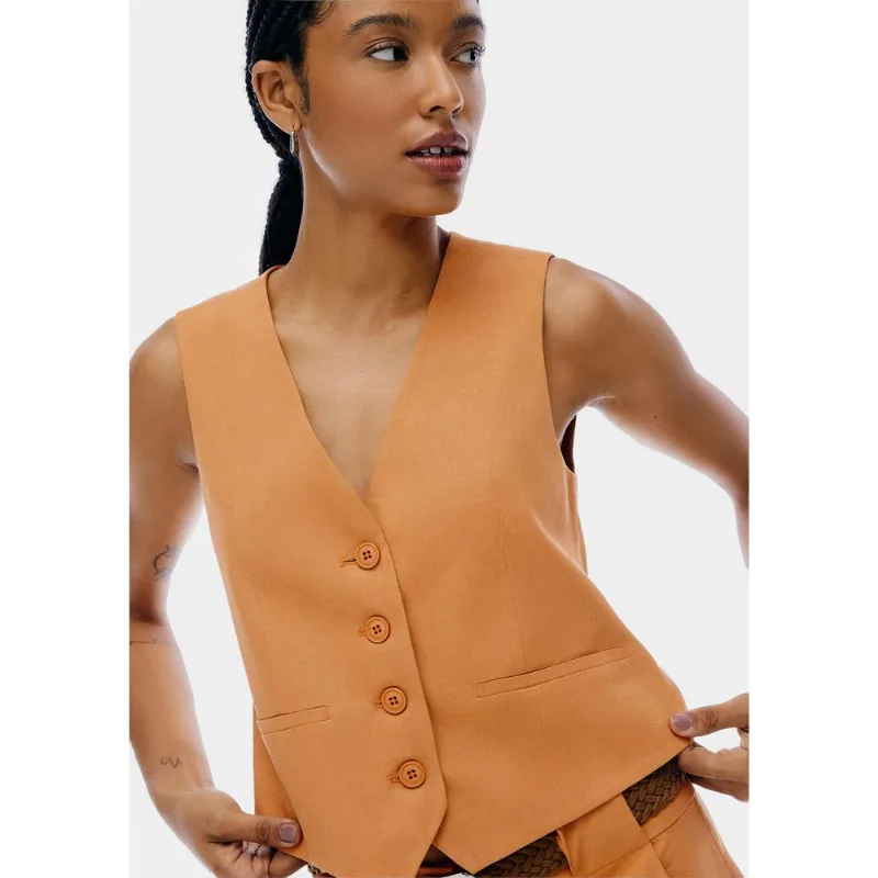 Colete Feminino Com Linho - Terracota P
