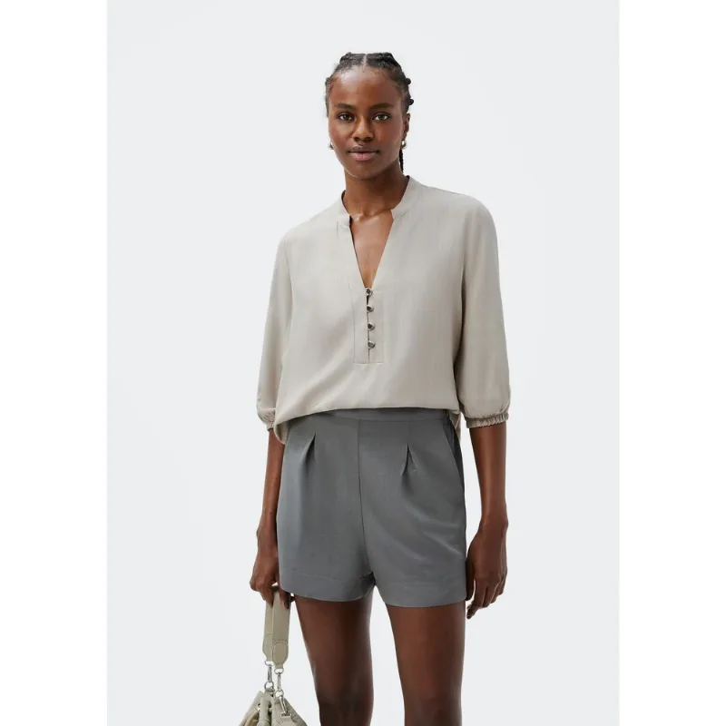 Blusa Básica Feminina Manga 7/8 Bufante - Cinza M