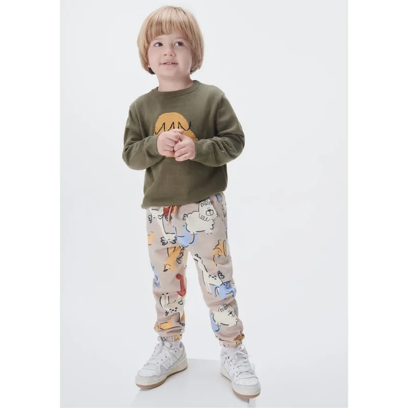 Calça De Moletom Infantil Menino Toddler Estampada - Bege 001