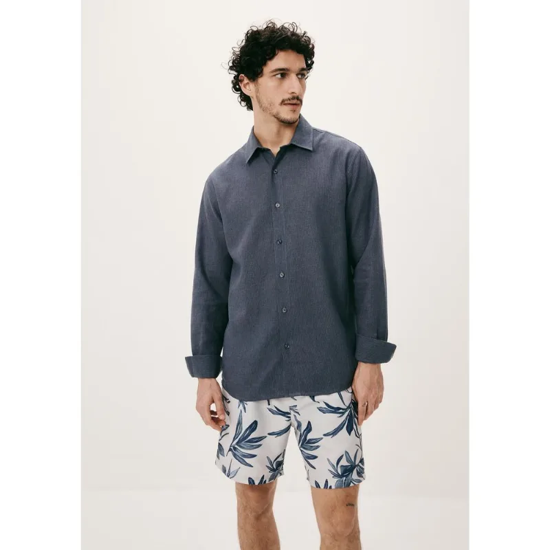 Camisa Masculina Manga Longa Listrada Em Linho - Azul M