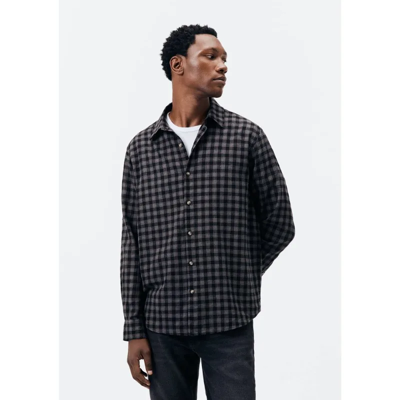 Camisa Masculina Manga Longa Xadrez Em Linho - Preto M