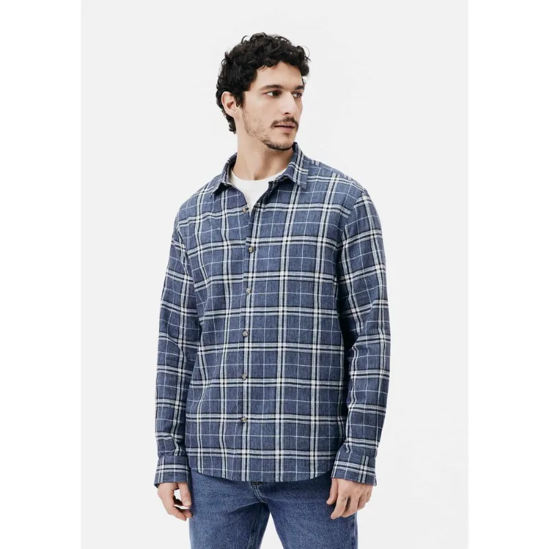 Camisa Masculina Manga Longa Xadrez Em Linho - Azul G