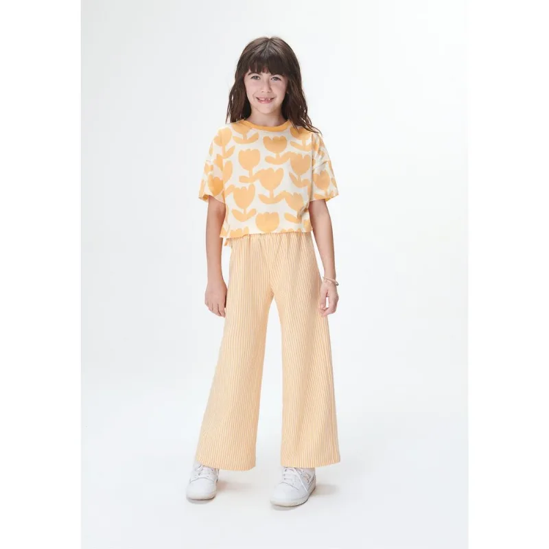 Calça Wide Leg Infantil Menina Texturizada - Laranja 014