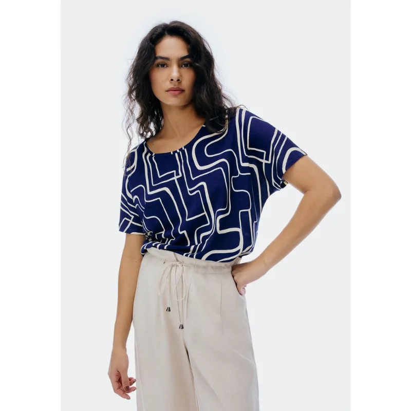 Blusa Feminina Manga Curta Estampada - Azul XP