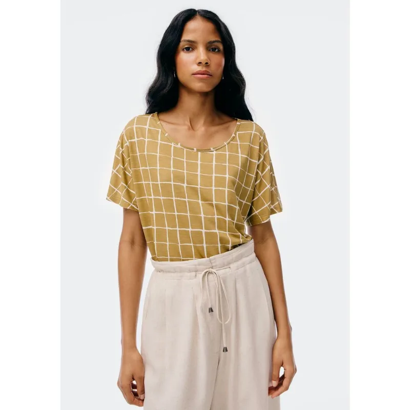 Blusa Feminina Manga Curta Estampada - Caqui M