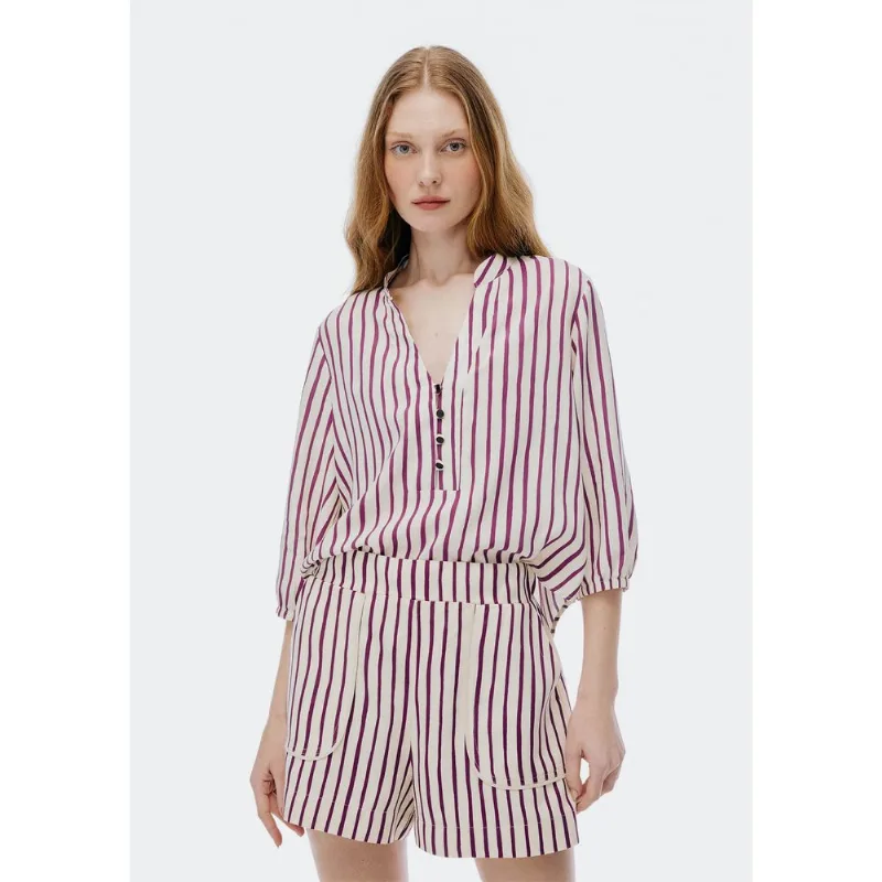 Blusa Feminina Estampada Decote V Manga Bufante - Roxo M