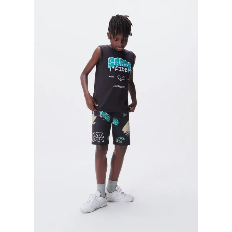 Conjunto Curto Infantil Menino Com Estampa - Preto 010