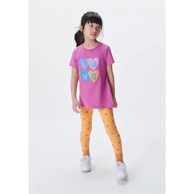 Conjunto Infantil Menina Camisa Manga Curta Com Calça Estampada - Rosa 014