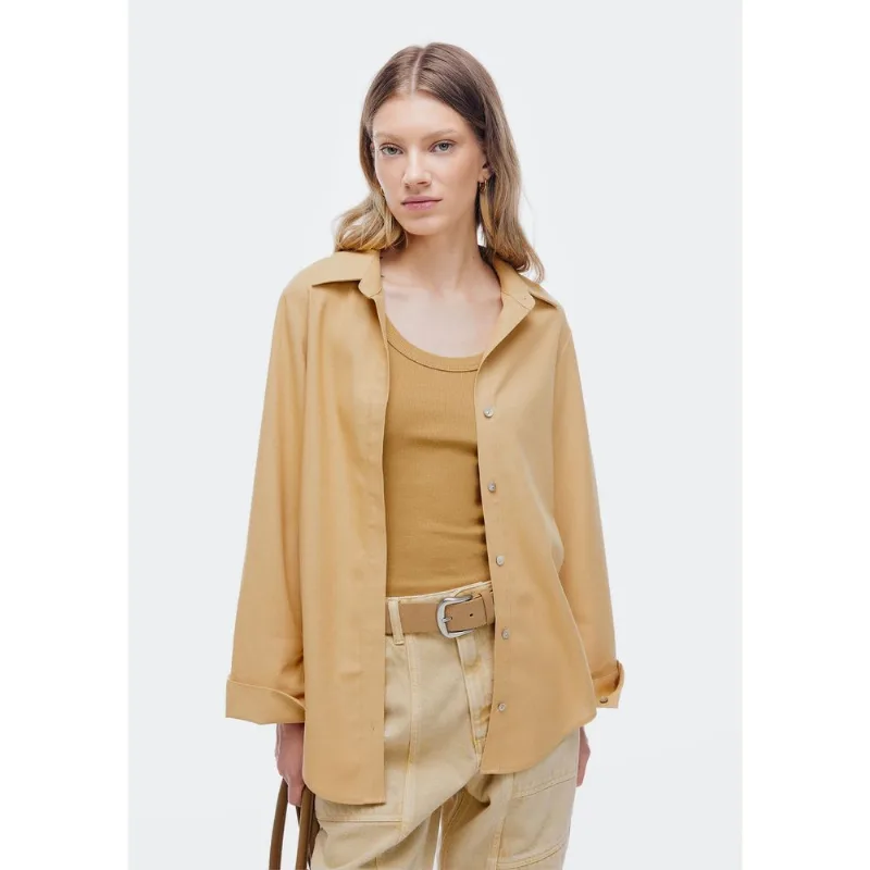 Camisa Feminina Manga Longa Com Linho - Bege G