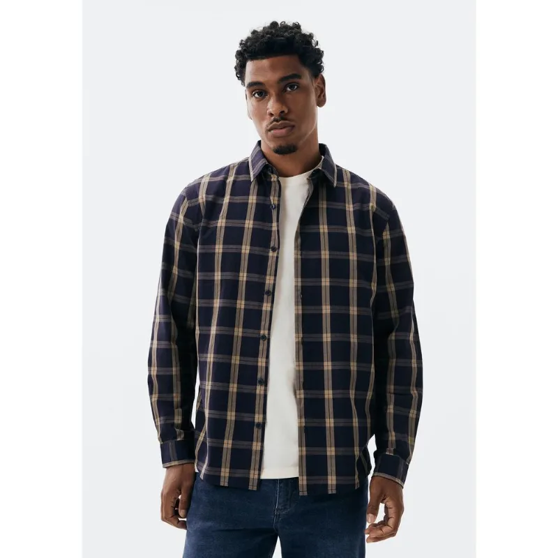 Camisa Masculina Manga Longa Xadrez - Bege XG