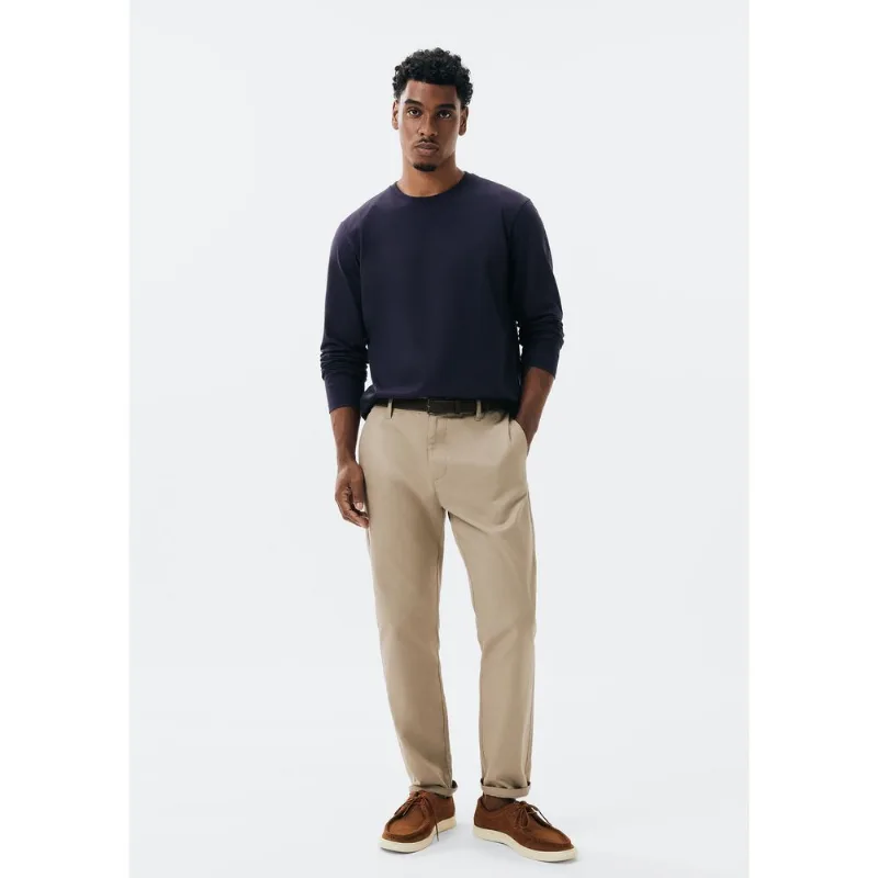 Calça Masculina Taper Em Sarja Com Linho - Bege 038