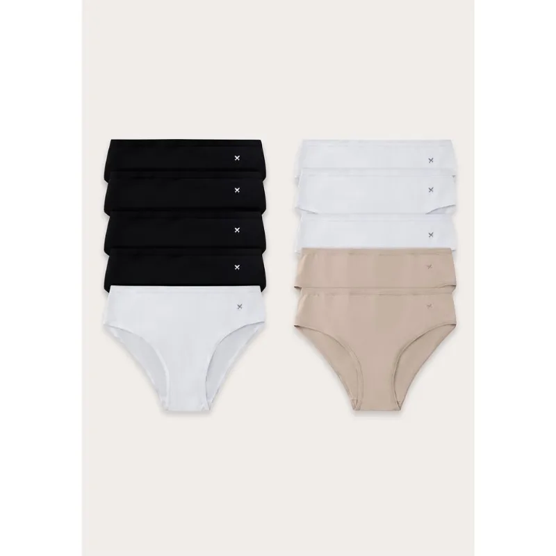 Kit 10 Calcinhas Básicas Caleçon Em Algodão - Multicolorido G