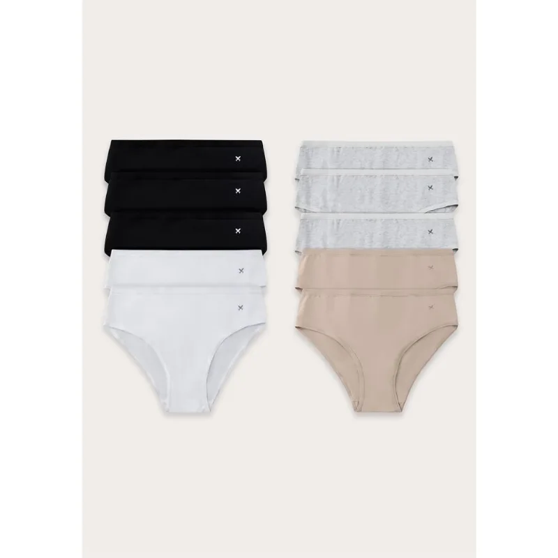 Kit 10 Calcinhas Básicas Caleçon Em Algodão - Multicolorido P