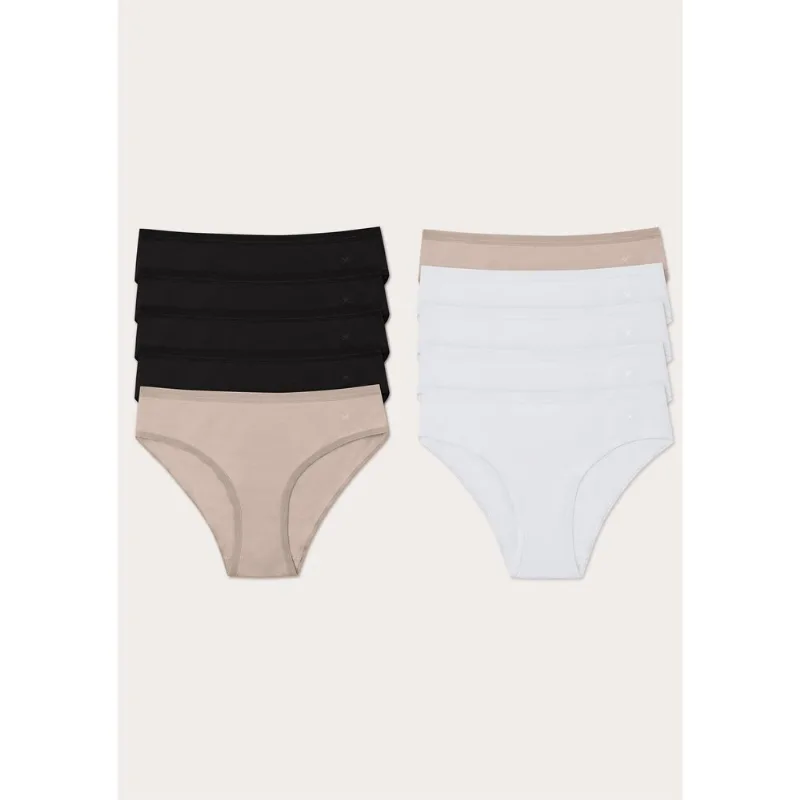 Kit 10 Calcinhas Básicas Biquíni Em Algodão - Multicolorido G