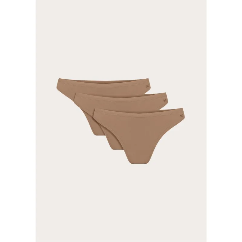 Kit 3 Calcinhas Tanga Em Malha - Bege P