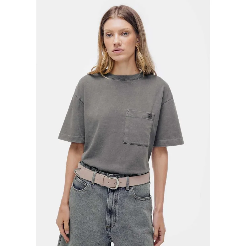 Camiseta Feminina Box Estonada Pocket - Cinza XG