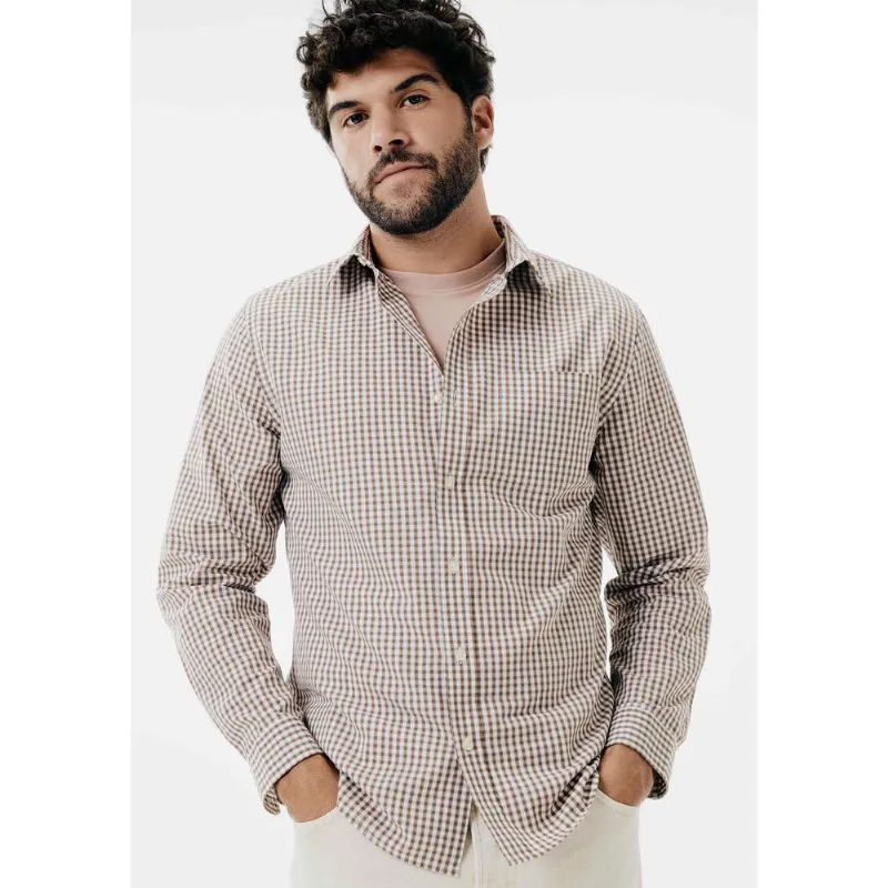 Camisa Básica Masculina Manga Longa Fio Tinto - Marrom M