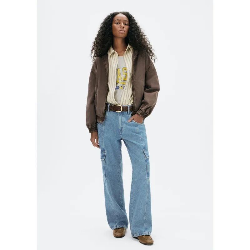Calça Jeans Feminina Cargo Cintura Média - Azul 038