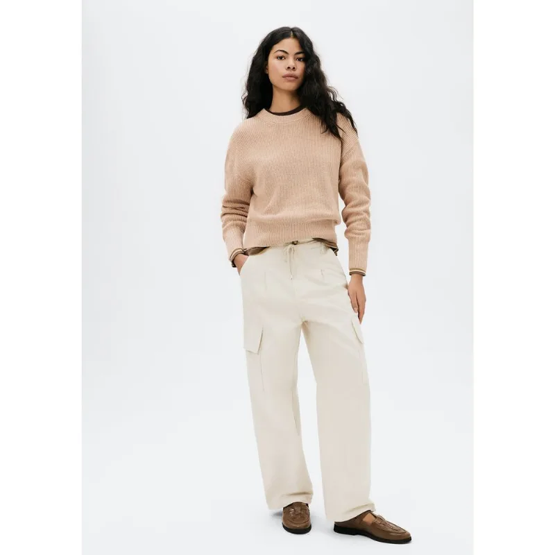 Calça Feminina Barrel Cintura Média De Sarja - Off white 042