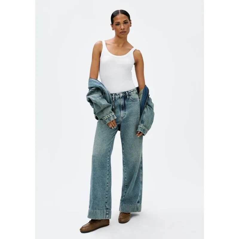 Calça Jeans Feminina Pantalona Cintura Alta - Azul 036