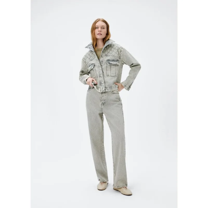 Calça Jeans Feminina Reta Cintura Média - Cinza 036