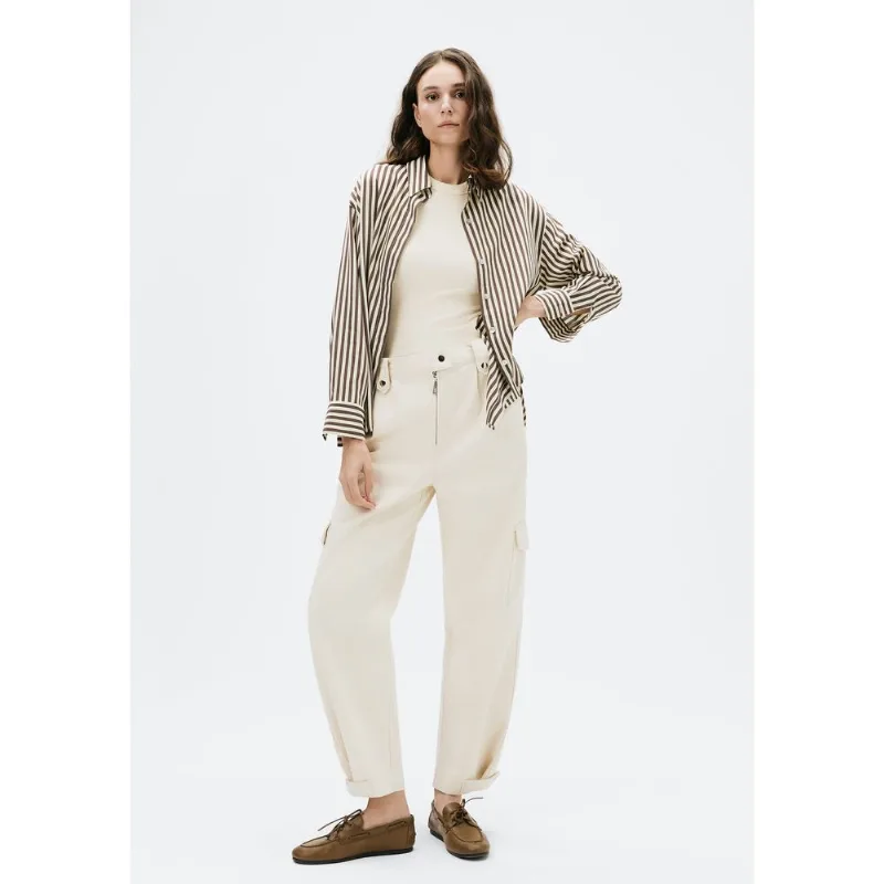 Calça Feminina Carrot Cintura Alta Em Sarja - Off white 046