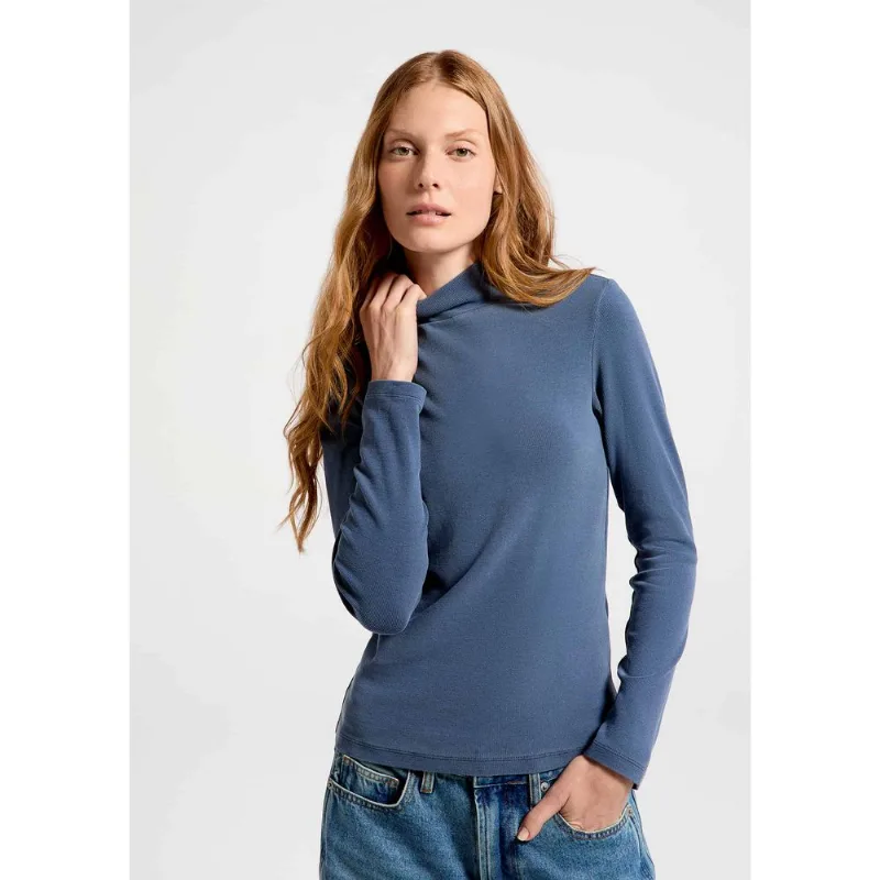 Blusa Feminina Gola Alta Em Ribana - Azul XP