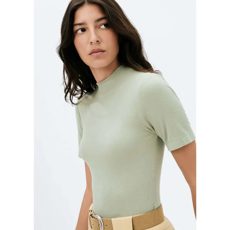Blusa Básica Feminina Gola Alta Em Ribana Canelada - Verde G