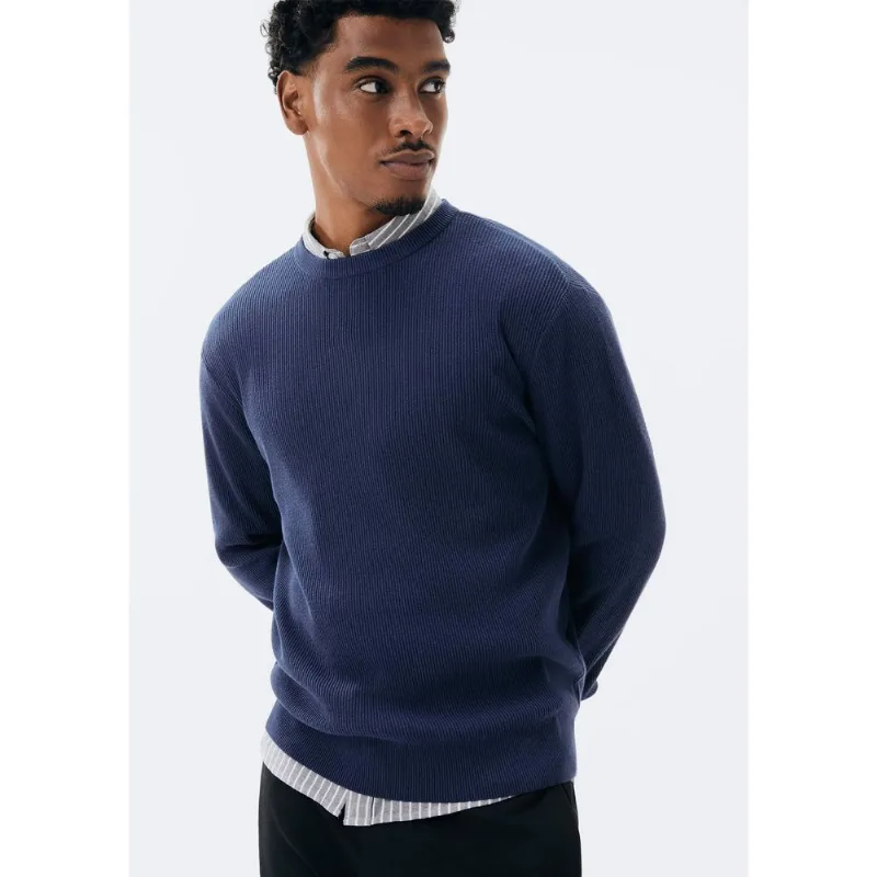 Blusão Masculino Regular em Tricô Canelado - Azul XXG