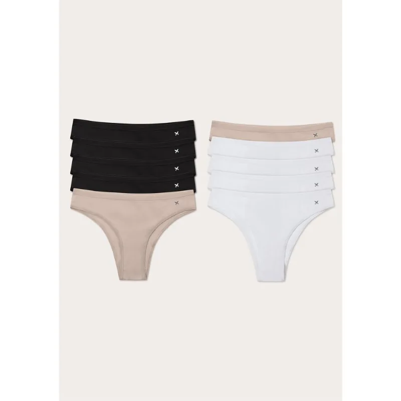 Kit 10 Calcinhas Básicas Tanga Em Algodão - Multicolorido XG