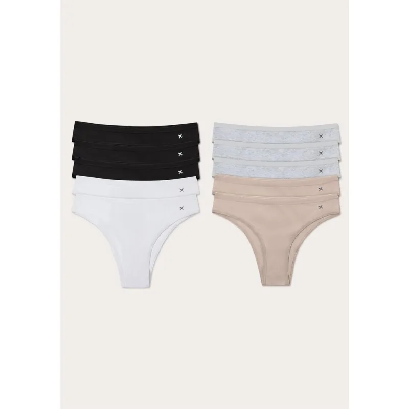 Kit 10 Calcinhas Básicas Tanga Em Algodão - Multicolorido P