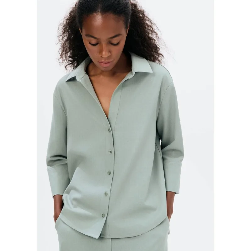 Camisa Feminina Manga 7/8 Com Linho - Verde M