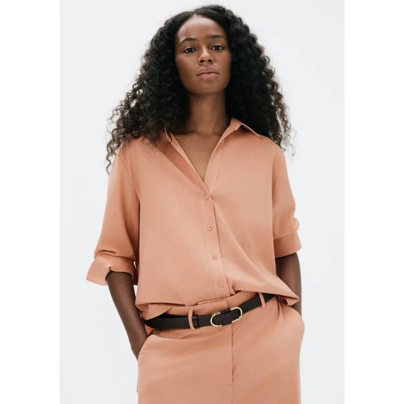 Camisa Feminina Manga 7/8 Com Linho - Salmão G