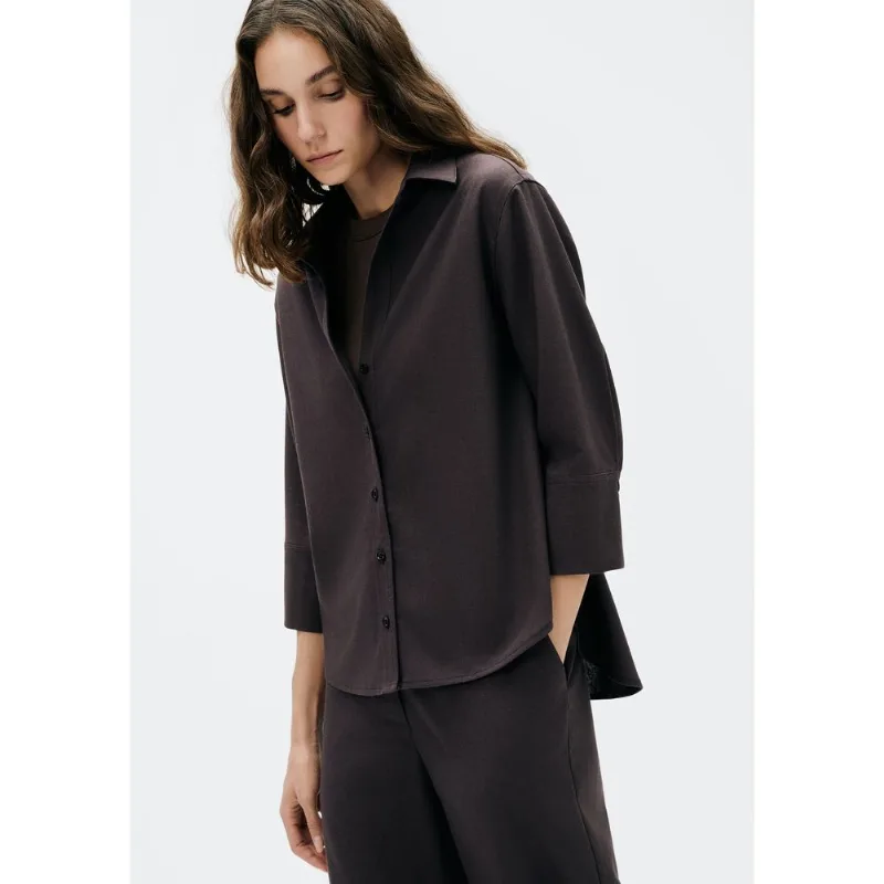 Camisa Feminina Manga 7/8 Com Linho - Cinza P