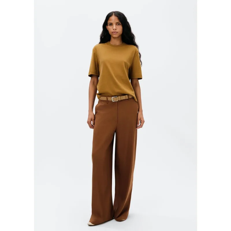 Calça Feminina Reta Cintura Alta Com Linho - Marrom 036