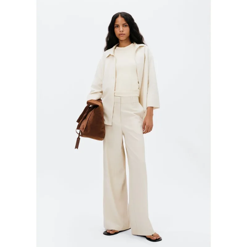 Calça Feminina Reta Cintura Alta Com Linho - Off white 038