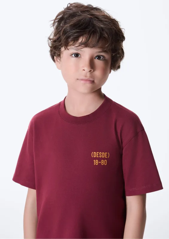 Camiseta Oversized Infantil Menino Estampada - Vinho - Hering Kids - Camisetas