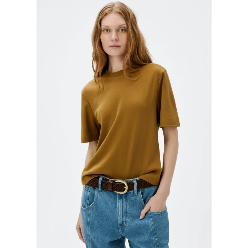 Camiseta Básica Feminina Manga Curta Mid - Marrom M